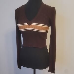 Garage Brown Ribbed Knit Top